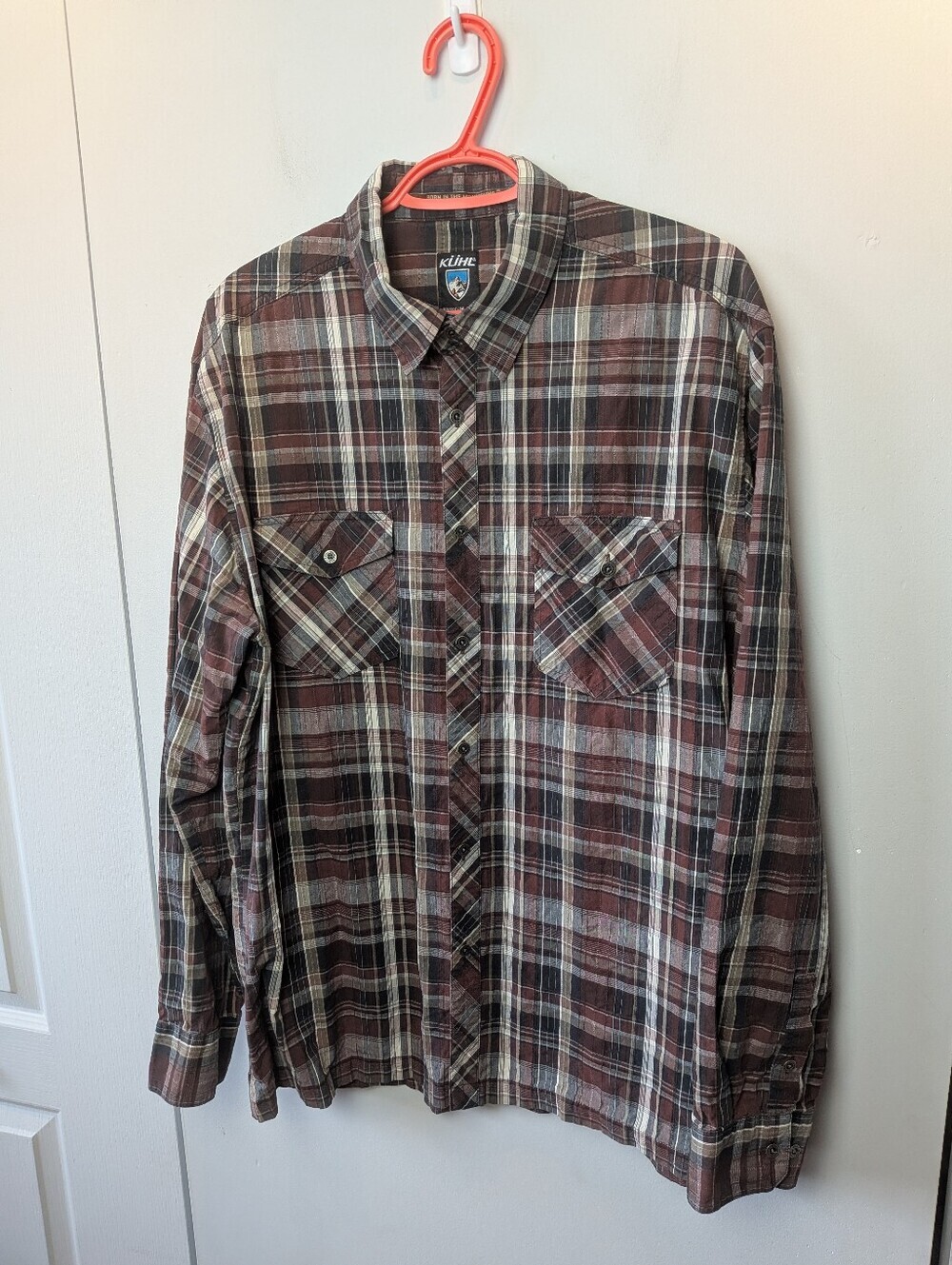 KUHL Men Long Sleeve Casual Buttom Down Shirt Plaid Size XL Outdoor Brand